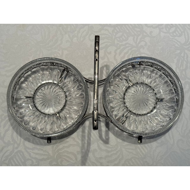 An elegant vintage mid-century modern double jam and condiment server by Queen Anne (Mayell of England), dating to the...