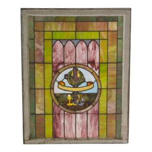 Late 19th Century Wine & Anchor Stained Glass Top Window