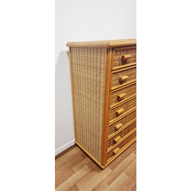Wood Vintage Chest of Drawers in Bamboo and Woven Wicker, 1970s For Sale - Image 7 of 13