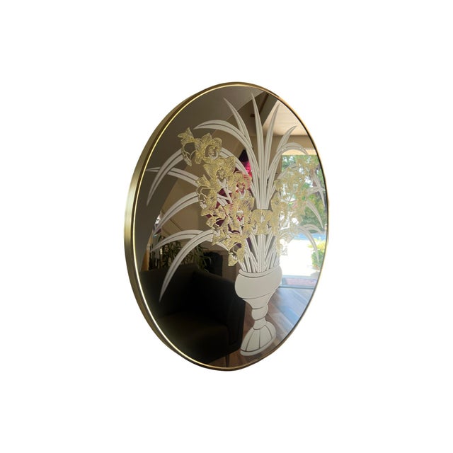 Postmodern 1980s Richard Sandoval Windsor Wall Octagon Brass Mirror Flowers Vase For Sale - Image 4 of 12