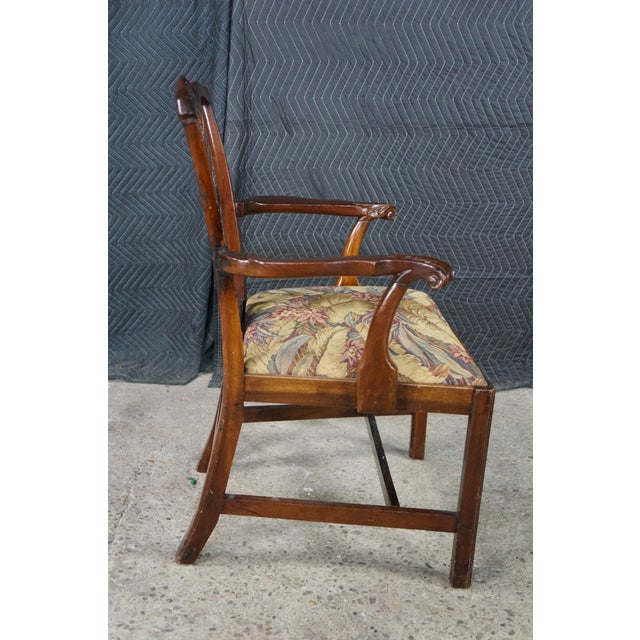 Antique Chippendale Style Interlaced Back Mahogany Armchair Dining Desk Chair For Sale - Image 14 of 18