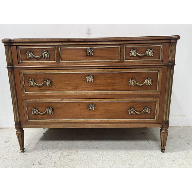 Louis XVI Style Mahogany Chest of Drawers with Grey Veined Marble Top For Sale - Image 13 of 14