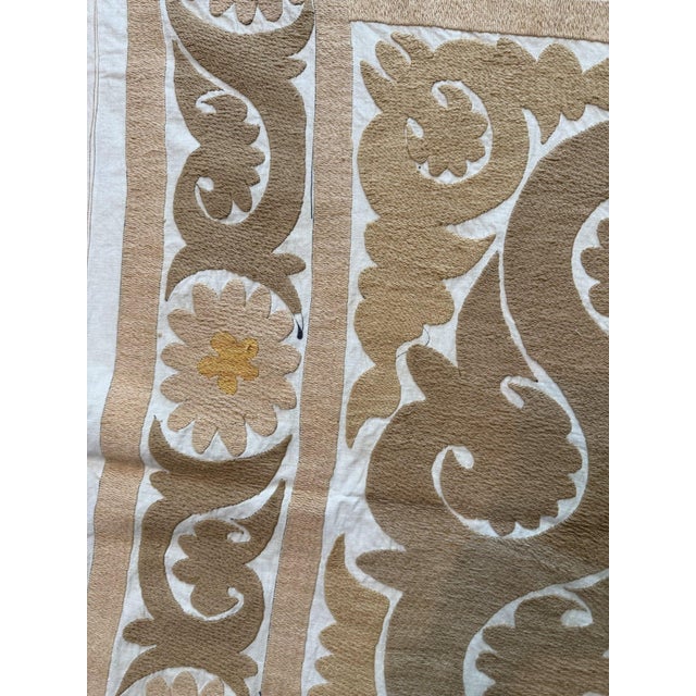 Tan Decorative Neutral Tan Suzani Tribal Textile 4' X 4'9'' For Sale - Image 8 of 18