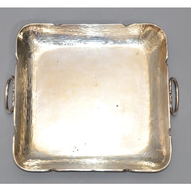 1970s Serving Tray Handles Silver Plated Hammered Steel Mid-Century Modern For Sale - Image 13 of 13