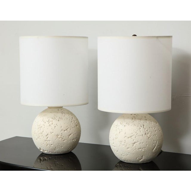 Cream Bespoke Textured Circular Plaster Lamps - a Pair For Sale - Image 8 of 8
