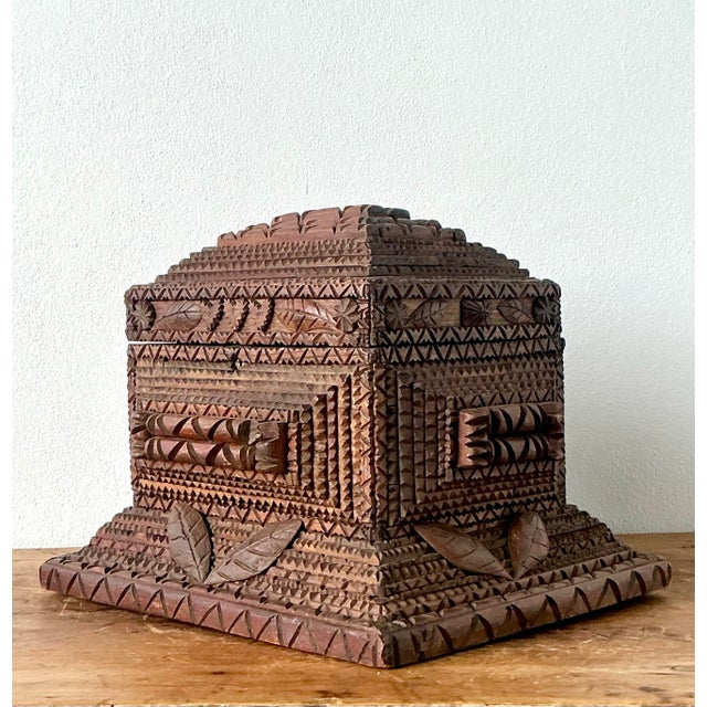 Brown Vintage Boho Monumental Tramp Art Box For Sale - Image 8 of 12
