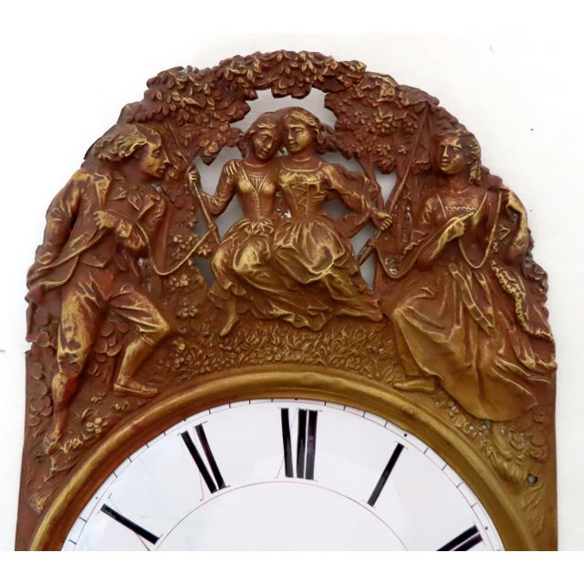 Mid 19th Century Fancy Antique Victorian French Embossed Brass With Porcelain Enameled Clock Dial - Mid 19th Century For Sale - Image 5 of 13