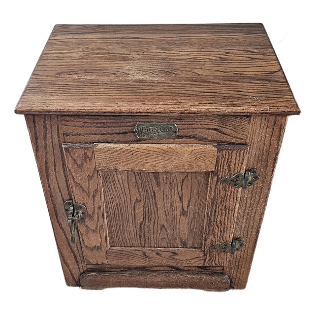 1920s White Cap Ice Box Oak Wood Simmons Hardware For Sale