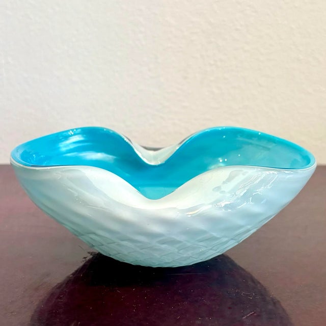 Aqua Vintage Boho Art Glass Bowl After Murano For Sale - Image 8 of 8