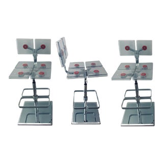 Three 80s European Lucite Stools With Chrome Bases For Sale