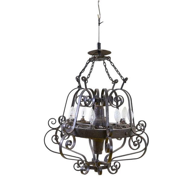 Vintage Wooden Wagon Wheel Chandelier For Sale