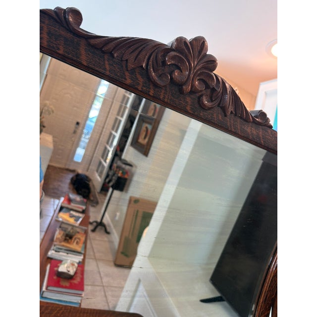 Grandmillennial Antique Tiger Oak Wood Dresser & Removable Mirror For Sale - Image 12 of 17
