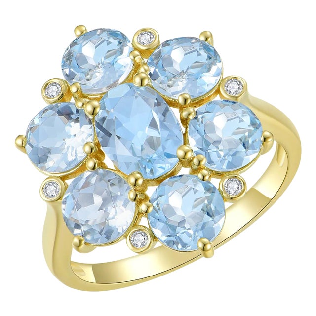 Nina Zhou Aquamarine Diamond Cocktail Ring in 14k Gold, size 8.5 For Sale