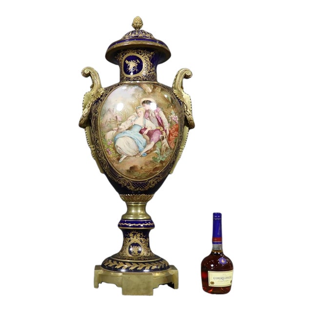 19th C. Sevres Style Bronze Mounted Porcelain Vase For Sale