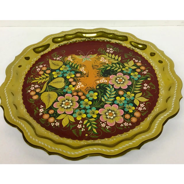 Gold Plate Hand Painted Serving Tray Bohemian For Sale - Image 5 of 10