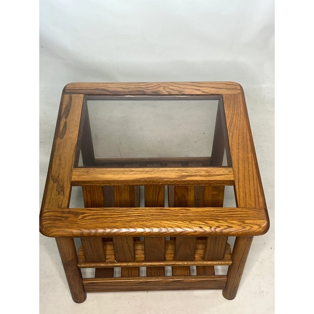 Wood Vintage Mersman Oak Side Table With Smoke Glass For Sale - Image 7 of 11