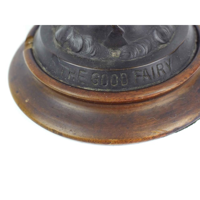 Brown Antique 1916 Art Nouveau Jessie McCutcheon Raleigh the Good Fairy Bronze Statuette on Wooden Base For Sale - Image 8 of 10