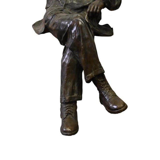 Metal Bronze Albert Einstein Statue on Garden Bench For Sale - Image 7 of 10