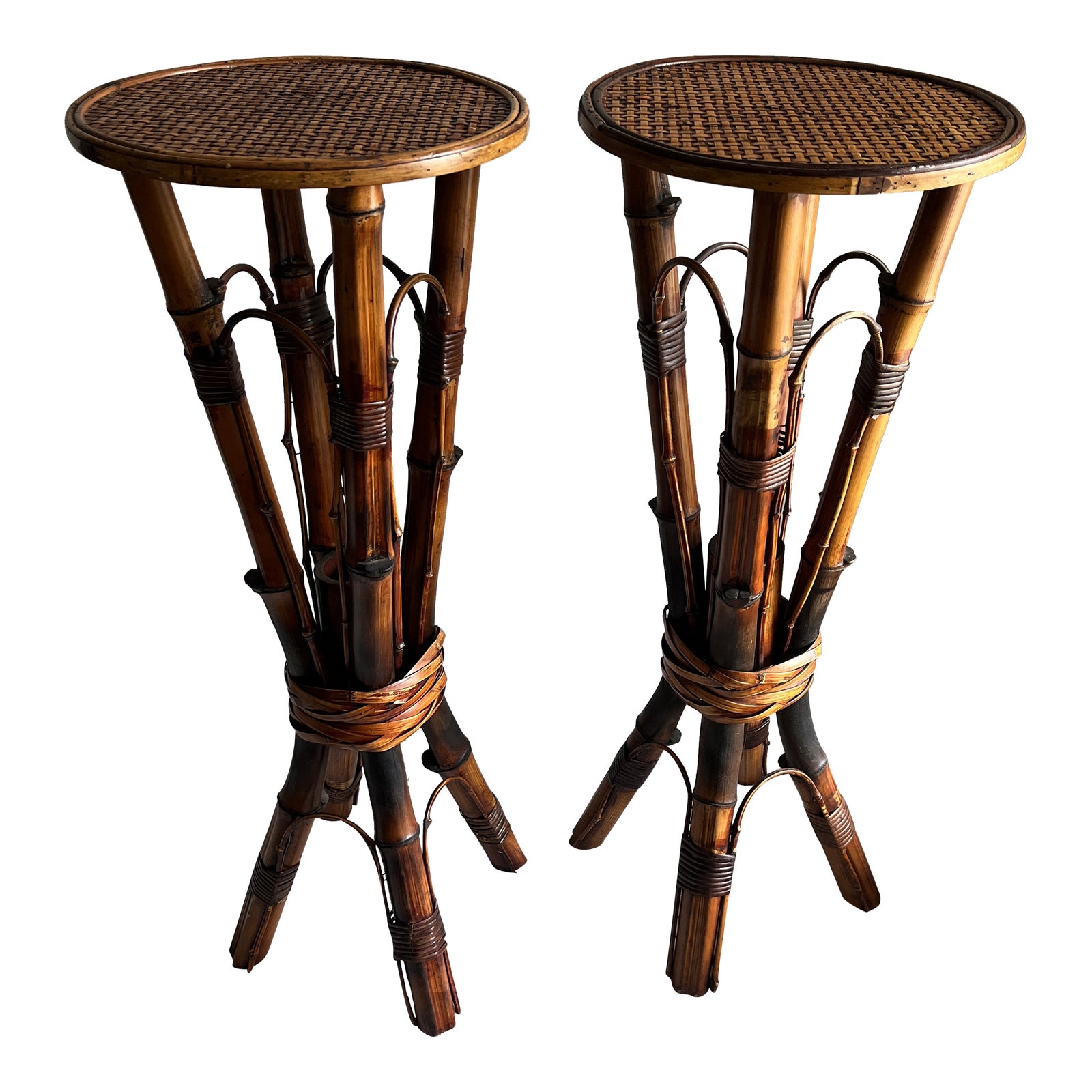 Vintage 1970s Bamboo & Rattan Plant Stand a Pair Chairish