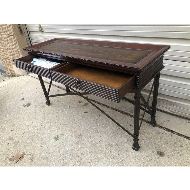 Late 20th Century Vintage Regency Style Dark Stained Metal Base Console Table For Sale - Image 5 of 17