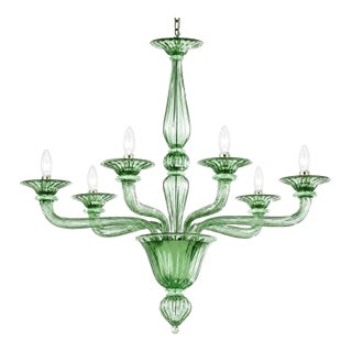 Contemporary Linear "Rigadin" Green Murano Glass Chandelier For Sale
