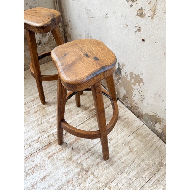 Vintage Oak Stools by Henri Bataille, 1960s, Set of 2 For Sale - Image 9 of 18