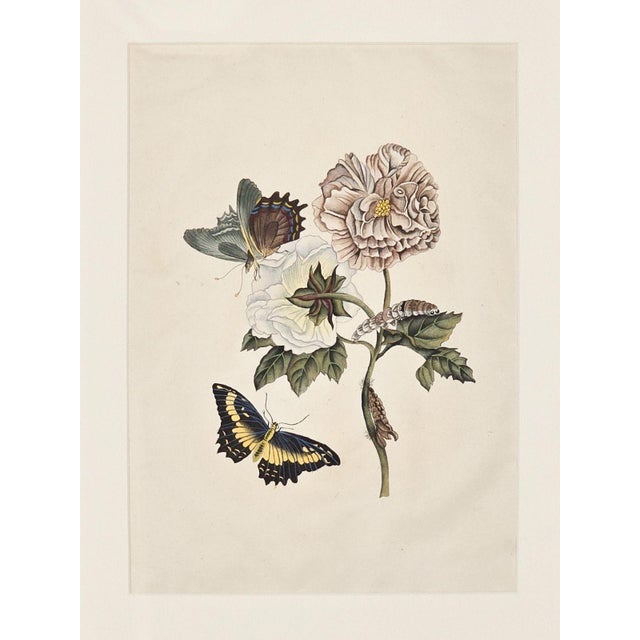 A China trade painting of flowers and butterflies, circa 1880.