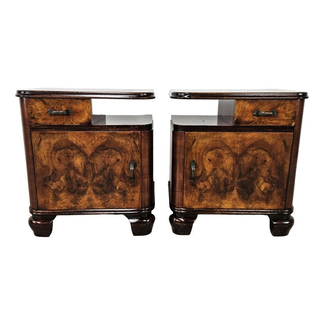 Italian Burl Bedside Tables, 1950, Set of 2 For Sale