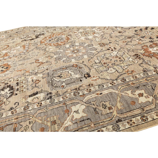2020s Modern Oushak Style Hand-Knotted Wool Rug in Neutral Beige, Grey and Terracotta For Sale - Image 5 of 12