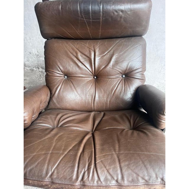 Vintage Scandinavian Leather Swivel Lounge Chair, 1970s For Sale - Image 4 of 8