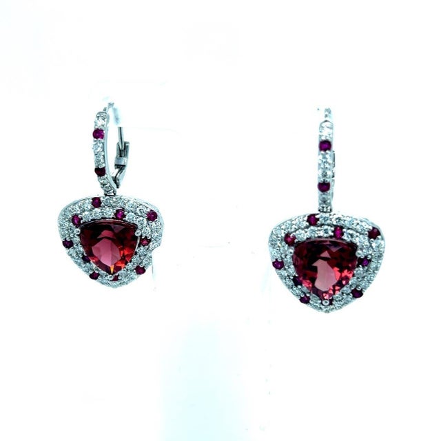 Natural Tourmaline Ruby Diamond Dangle Earrings 14k WG 10.53 TCW Certified For Sale - Image 15 of 18