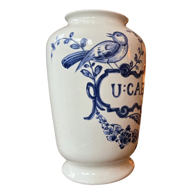 1980s Hand Painted Blue and White Azulejos Delft Apothecary Jar Vase Portugal a Pair For Sale In Jacksonville, FL - Image 6 of 9
