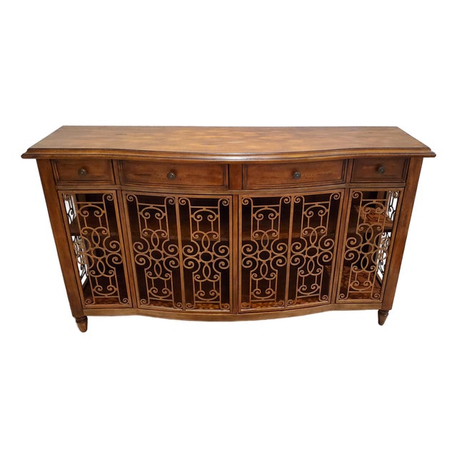 Rare Vintage Neiman Marcus Pulaski Keepsakes Tuscan Bow-Front Brass Door Console & Credenza For Sale