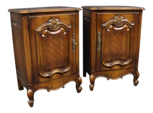 Louis XV Style Carved Cherry Nightstands - a Pair