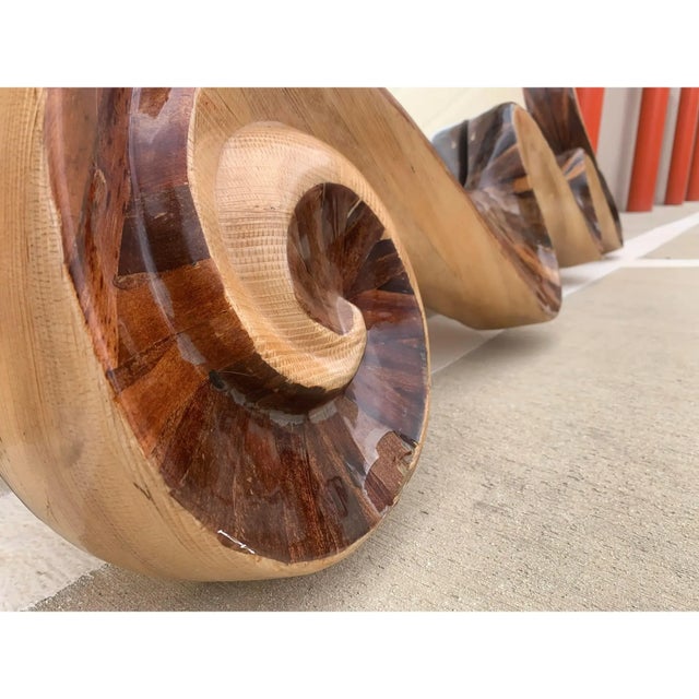 1970s Organic Olive Wood Spiral Hand-Carved Mirror Marquis Collection of Beverly Hills For Sale - Image 4 of 7