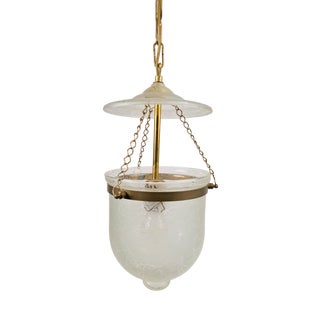Vintage Brass and Mounted Glass Hundi Lantern Bell Lamp, 1950s For Sale