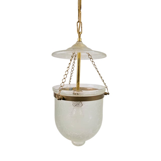 Vintage Brass and Mounted Glass Hundi Lantern Bell Lamp, 1950s For Sale