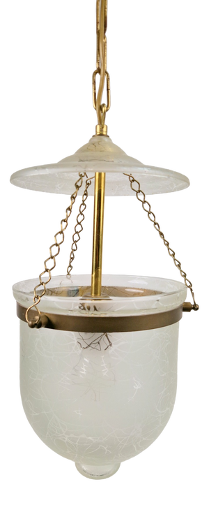 Vintage Brass and Mounted Glass Hundi Lantern Bell Lamp, 1950s