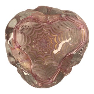 Attributed to Archimede Seguso Murano Pink & Shimmering Gold Fleck Biomorphic Dish For Sale