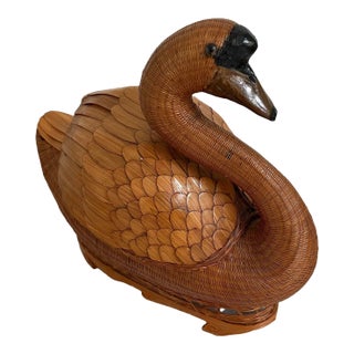 1970s Shanghai Wicker Swan Box For Sale