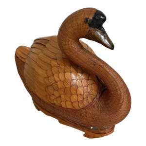 1970s Shanghai Wicker Swan Box