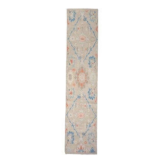21st Century Turkish Oushak 3X12 Beige, Slate Blue, Ivory & Orange Handmade Runner Rug #1144198 For Sale