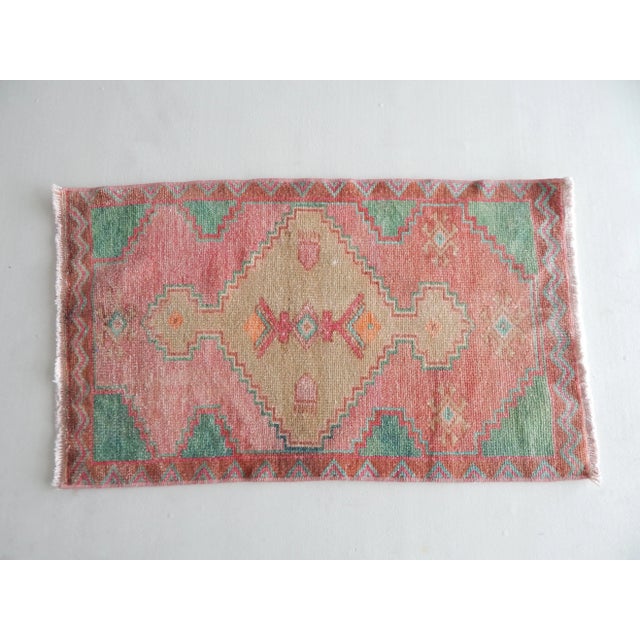 Rustic Vintage Small Oushak Turkish Rug 1'10" X 3'3" For Sale - Image 3 of 8