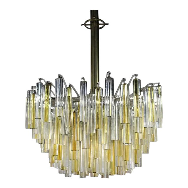 Venini Two-Tone Gold and Clear Murano Camer Light Fixture For Sale