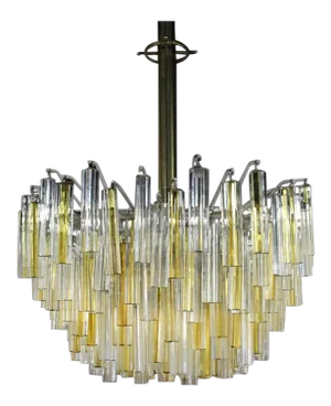 Venini Two-Tone Gold and Clear Murano Camer Light Fixture