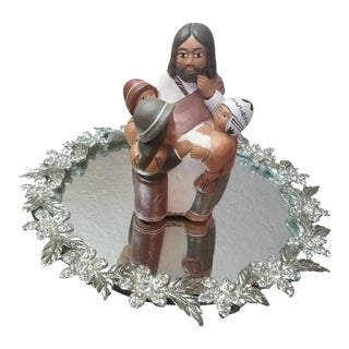 Gorgeous Signed Jesus Storyteller Terracotta Folk Art Figurine From Peru For Sale