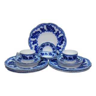 20 Pc Antique English Johnson Bros Normandy Flow Blue Porcelain Dinnerware For Sale