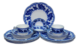 20 Pc Antique English Johnson Bros Normandy Flow Blue Porcelain Dinnerware