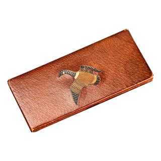 Neat Antique Pigskin Leather Reptile Skin Inset Duck Hunting Theme Cigarette Case Trinket Box For Sale