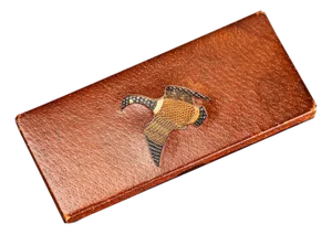 Neat Antique Pigskin Leather Reptile Skin Inset Duck Hunting Theme Cigarette Case Trinket Box